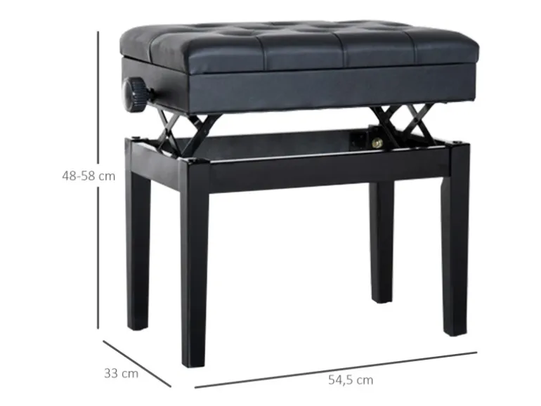 HOMCOM Klavierhocker mit Stauraum Höhenverstellbar 54,5 x 33 x 48-58 cm