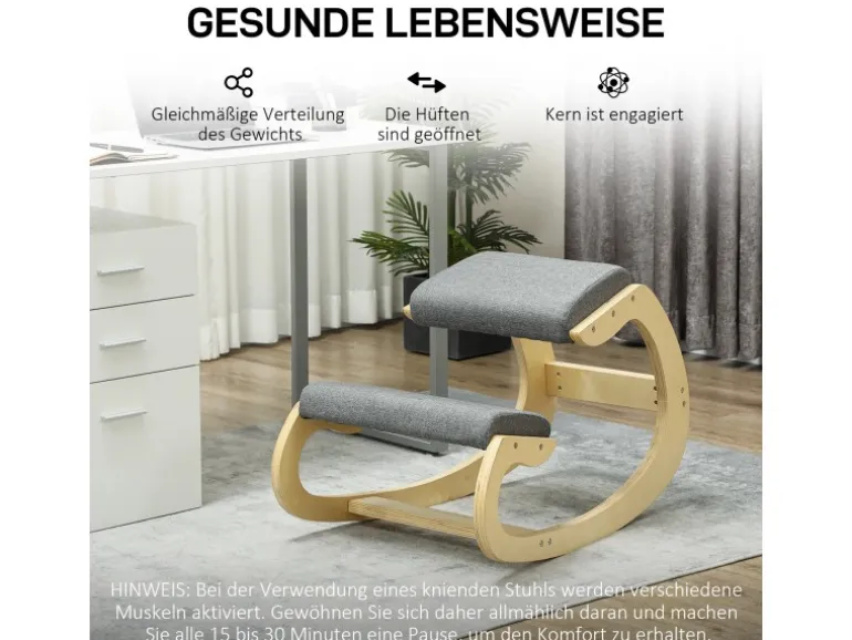 HOMCOM Kniestuhl für Homeoffice Buchenholz Grau 54,5L x 85B x 54H cm