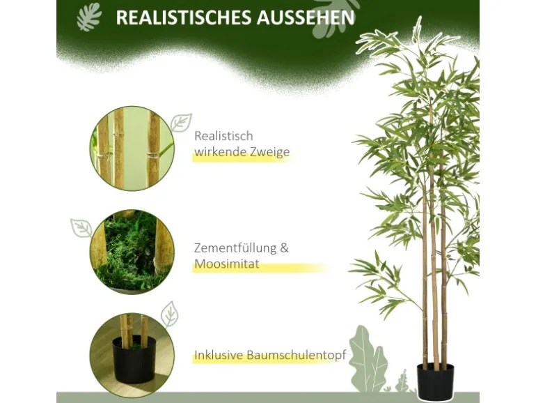 HOMCOM Künstliche Pflanze Kunststoff Metall Ø15 x 180H cm