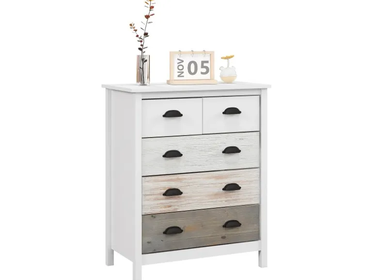 HOMCOM Kommode mit 5 Schubladen Griff Kippschutz Weiß 70 x 38 x 85 cm