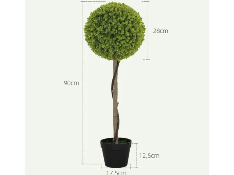 HOMCOM Kunstpflanze 2er-Set Kunststoff Zement Ø28 x 90 cm