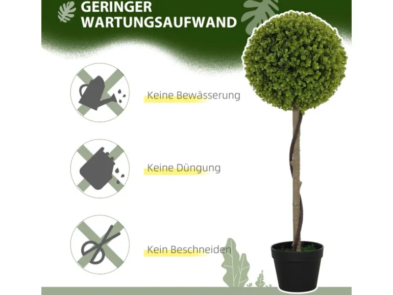 HOMCOM Kunstpflanze 2er-Set Kunststoff Zement Ø28 x 90 cm
