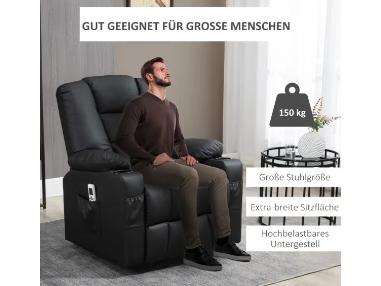 HOMCOM Massagesessel Kunstleder Stahl Schwarz 90L x 98B x 102H cm