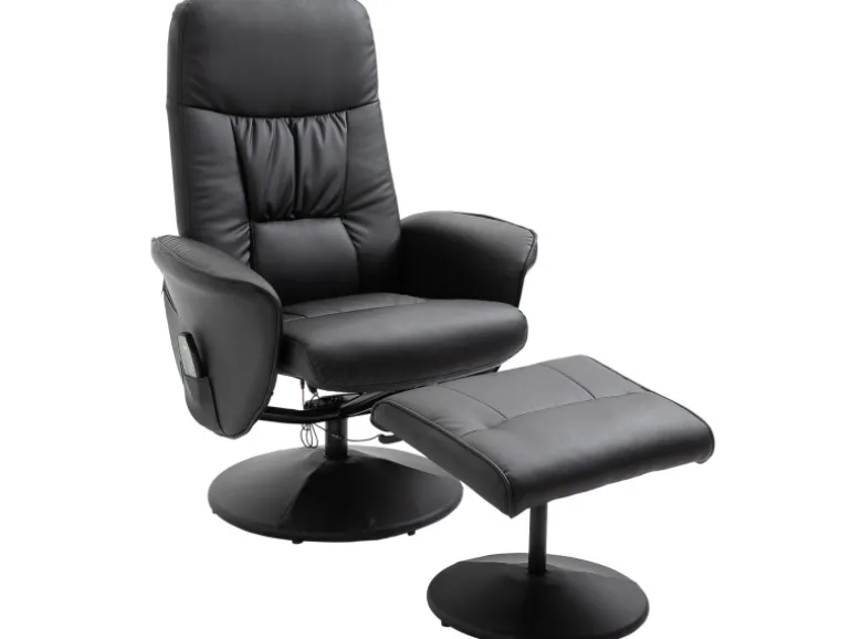 HOMCOM Massagesessel mit Fußhocker Stauraum Liegefunktion Schwarz 76 x 81 x 105 cm