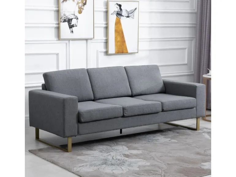 HOMCOM Polstersofa mit Kissen Armlehne Leinen 200 x 82 x 78 cm