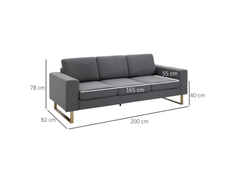 HOMCOM Polstersofa mit Kissen Armlehne Leinen 200 x 82 x 78 cm