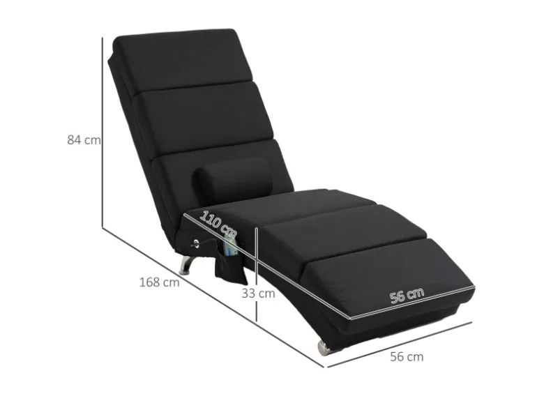 HOMCOM Relaxliege mit Massagefunktion Polyester Stahl 168L x 56B x 84H cm Schwarz