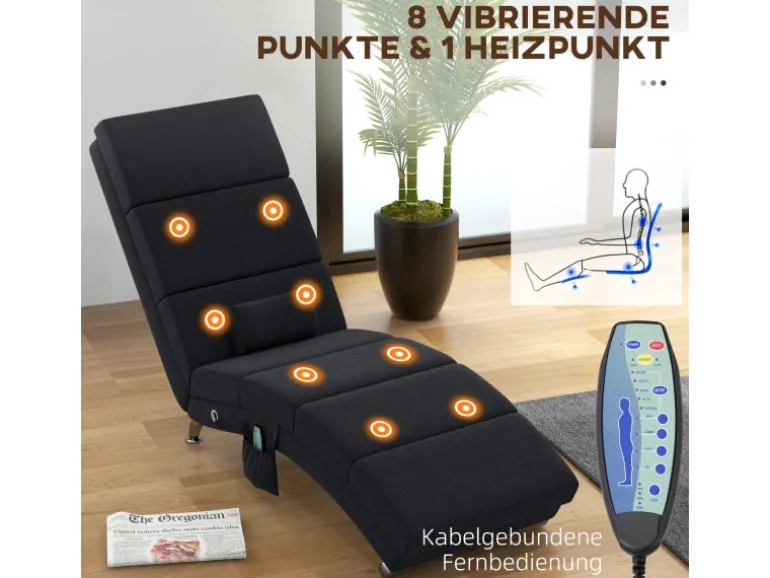 HOMCOM Relaxliege mit Massagefunktion Polyester Stahl 168L x 56B x 84H cm Schwarz