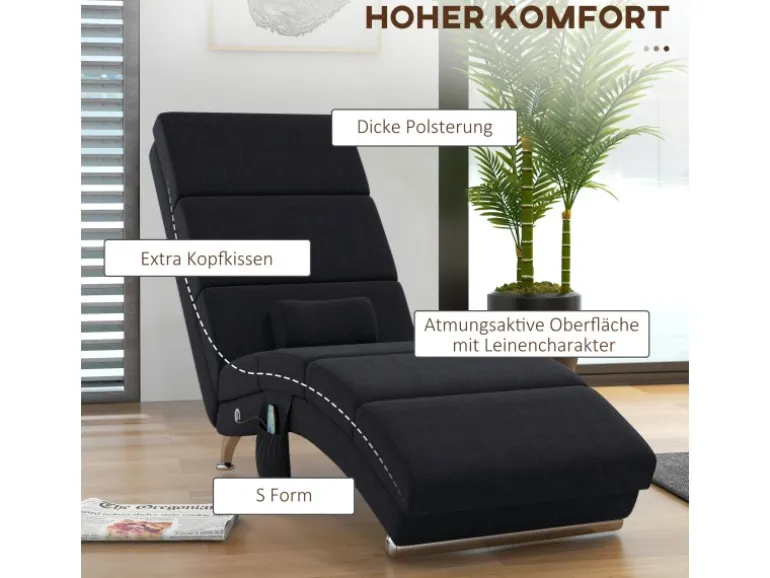 HOMCOM Relaxliege mit Massagefunktion Polyester Stahl 168L x 56B x 84H cm Schwarz