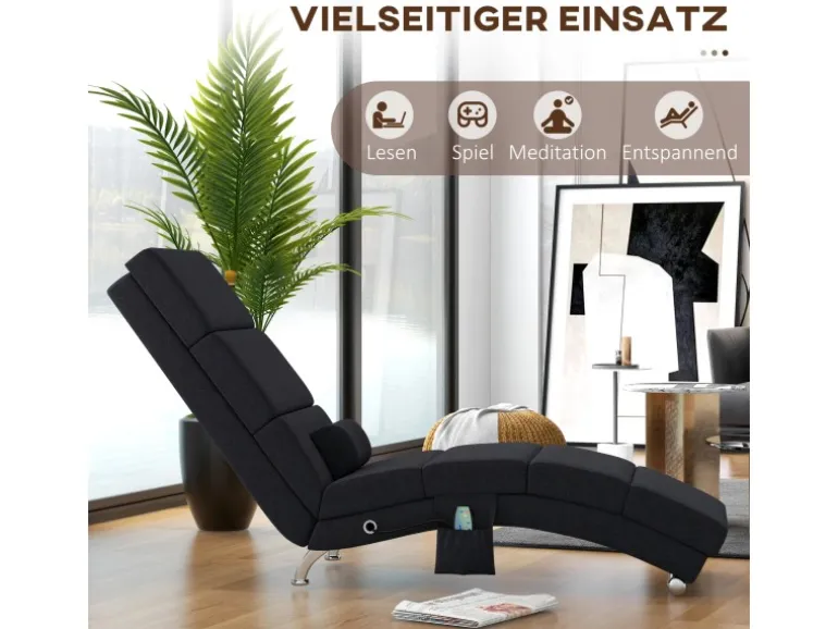 HOMCOM Relaxliege mit Massagefunktion Polyester Stahl 168L x 56B x 84H cm Schwarz