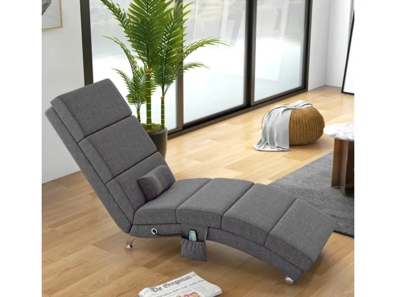 HOMCOM Relaxliege mit Massagefunktion Rückenlehne mit 5 Modi Kissen Dunkelgrau