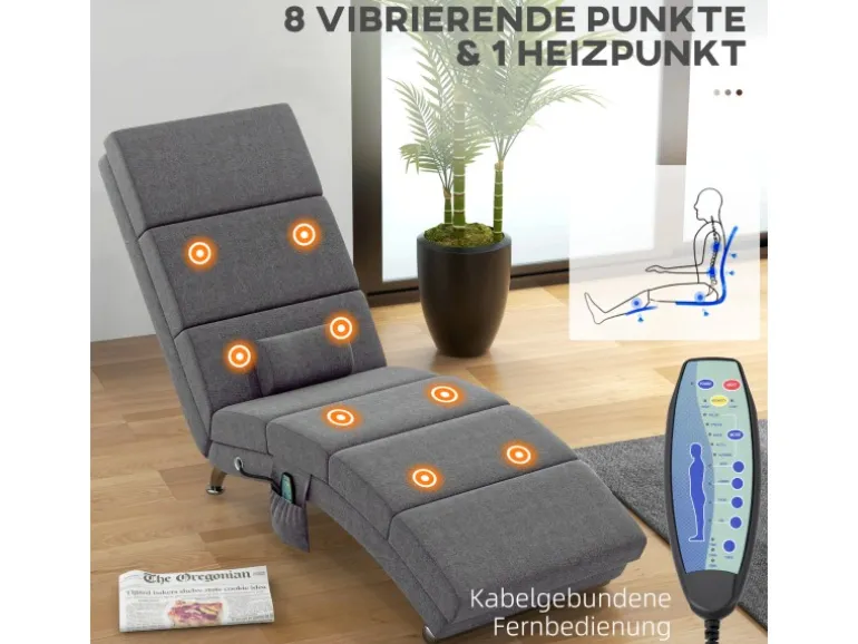 HOMCOM Relaxliege mit Massagefunktion Rückenlehne mit 5 Modi Kissen Dunkelgrau