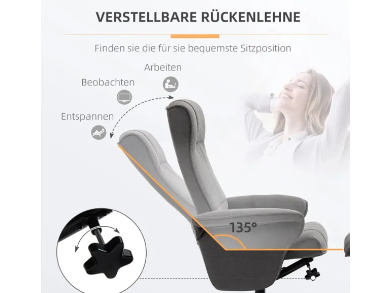 HOMCOM Relaxsessel mit Hocker Drehbar bis 150 kg Belastbar