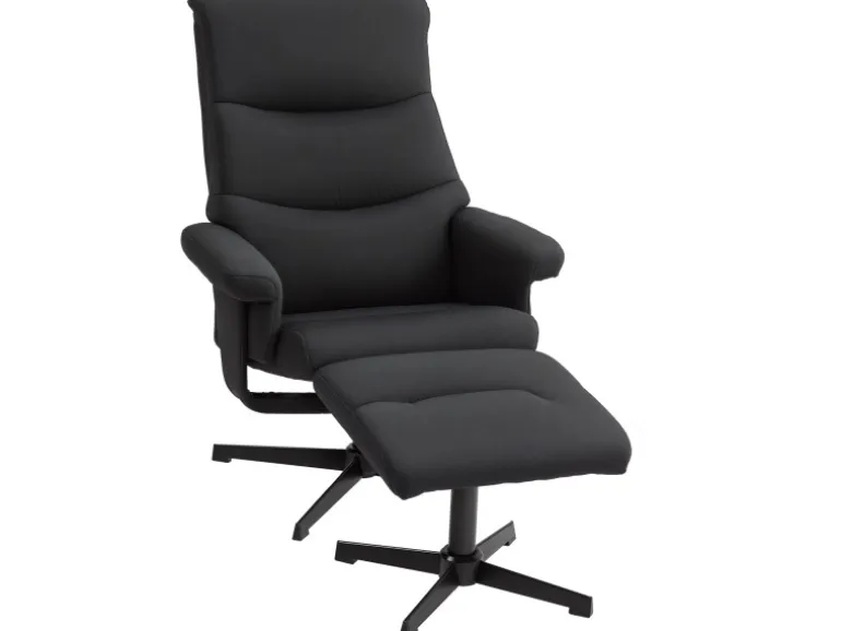 HOMCOM Relaxsessel mit Hocker Polyester Schwarz 74L x 81B x 102H cm