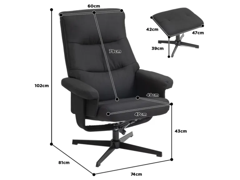 HOMCOM Relaxsessel mit Hocker Polyester Schwarz 74L x 81B x 102H cm
