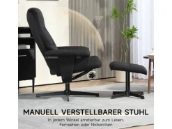 HOMCOM Relaxsessel mit Hocker Polyester Schwarz 74L x 81B x 102H cm