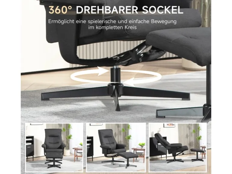 HOMCOM Relaxsessel mit Hocker Polyester Schwarz 74L x 81B x 102H cm
