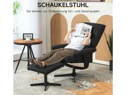 HOMCOM Relaxsessel mit Hocker Polyester Schwarz 74L x 81B x 102H cm