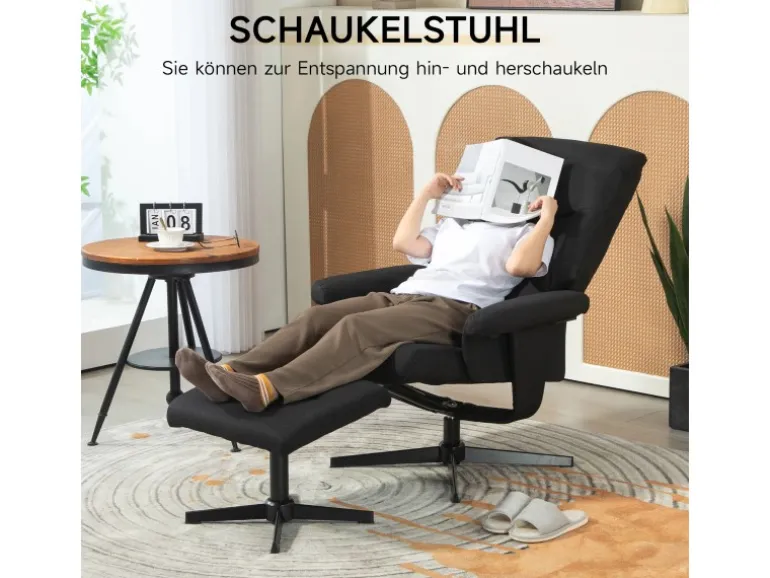 HOMCOM Relaxsessel mit Hocker Polyester Schwarz 74L x 81B x 102H cm