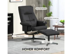 HOMCOM Relaxsessel mit Hocker Polyester Schwarz 74L x 81B x 102H cm