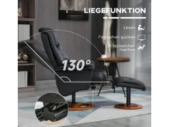 HOMCOM Relaxsessel mit Hocker 130 Grad Neigbar Kunstleder Schwarz 77 x 89 x 110 cm