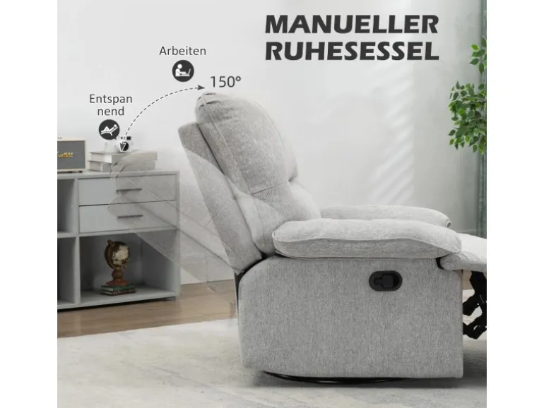 HOMCOM Relaxsessel mit Liegefunktion Leinenoptik Federkernsystem