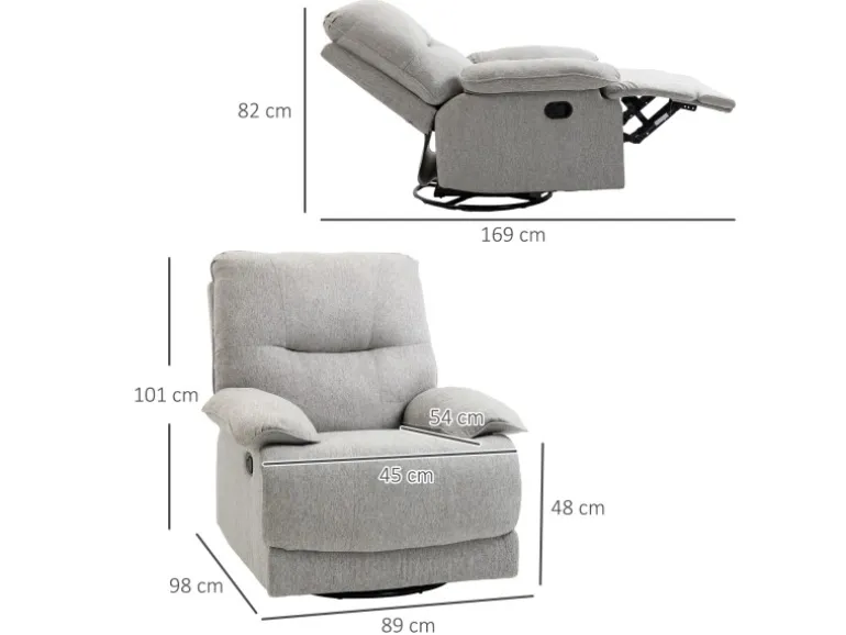 HOMCOM Relaxsessel mit Liegefunktion Leinenoptik Federkernsystem