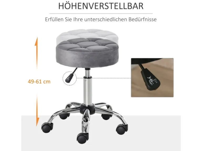 HOMCOM Salonstuhl mit Rädern Drehbar 35 x 35 x 49-61cm