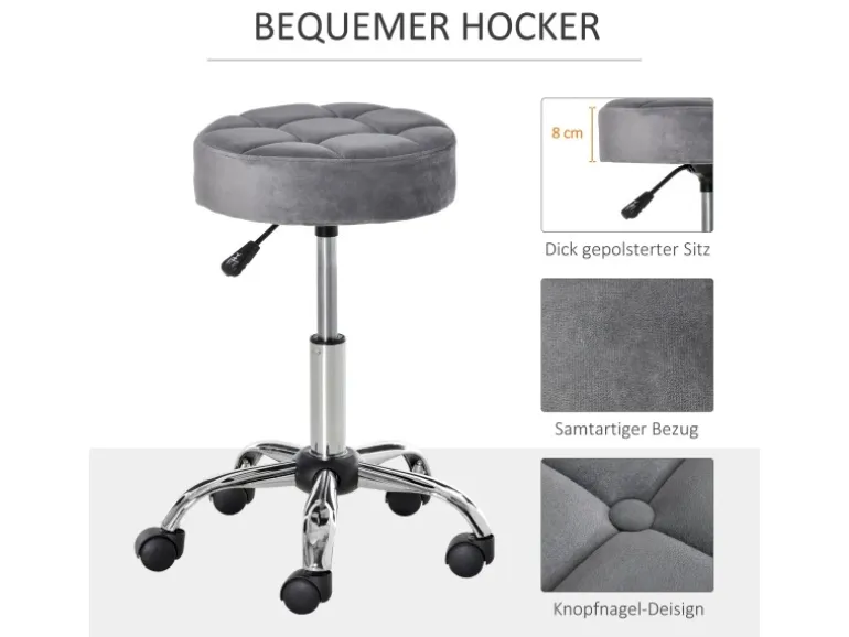HOMCOM Salonstuhl mit Rädern Drehbar 35 x 35 x 49-61cm