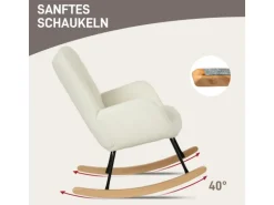 HOMCOM Schaukelstuhl Berbervlies Buchenholz Stahl Schaumstoff Weiß