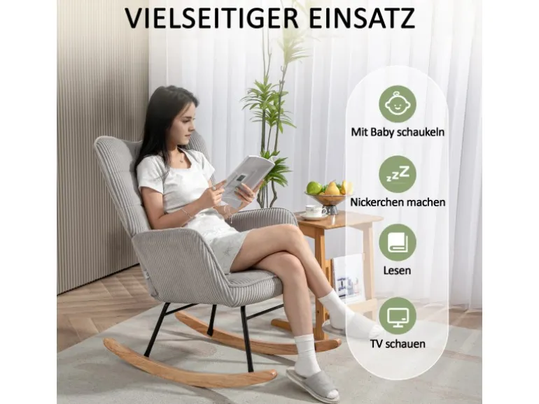 HOMCOM Schaukelstuhl Kord Buchenholz Stahl Schaumstoff