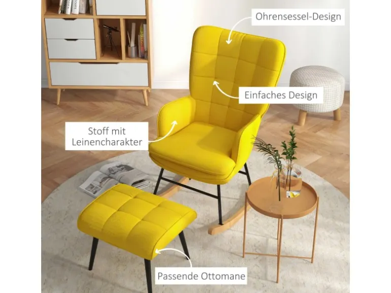 HOMCOM Schaukelstuhl mit Hocker 64x90x89 cm