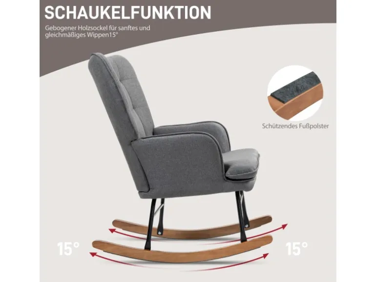 HOMCOM Schaukelstuhl mit Hocker und Breiter Rückenlehne