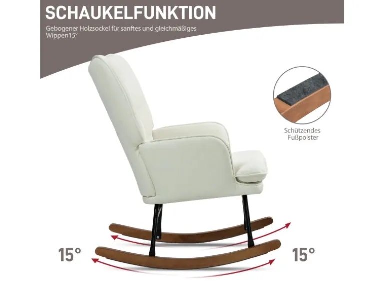 HOMCOM Schaukelstuhl mit Hocker Leinenoptik