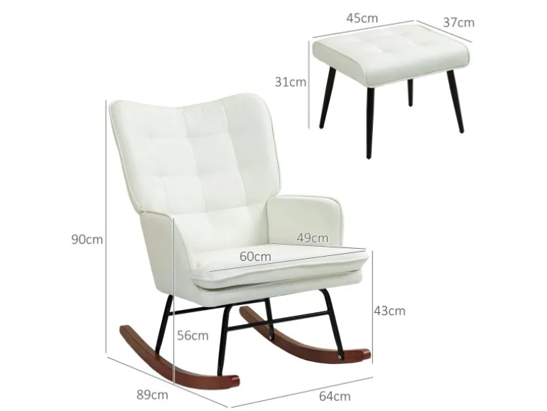 HOMCOM Schaukelstuhl mit Hocker Leinenoptik
