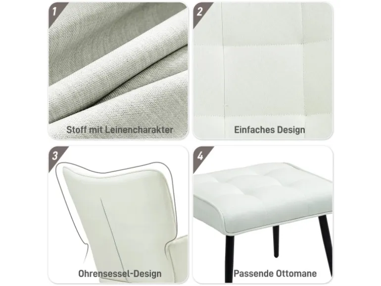 HOMCOM Schaukelstuhl mit Hocker Leinenoptik