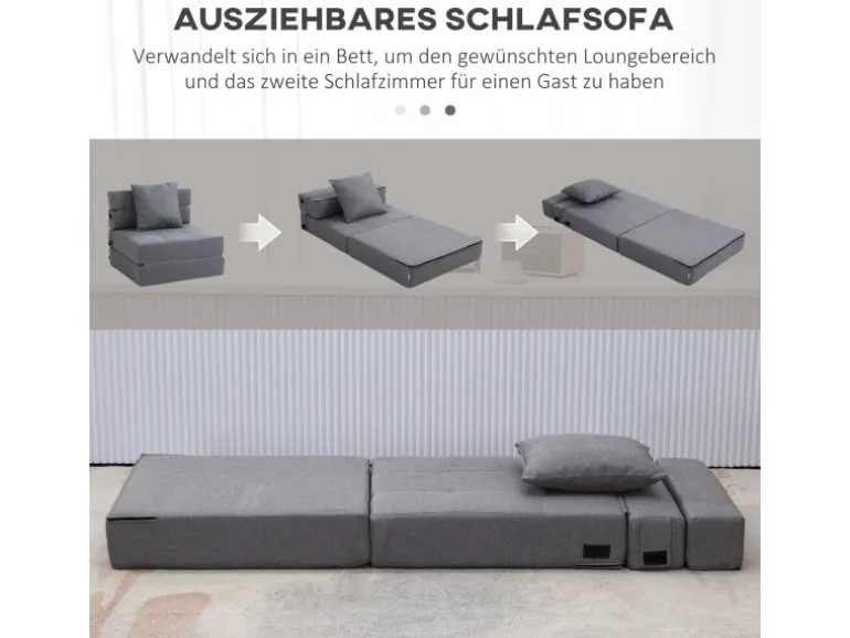 HOMCOM Schlafsessel Klappbar 2-in-1 mit Bettfunktion Kissen