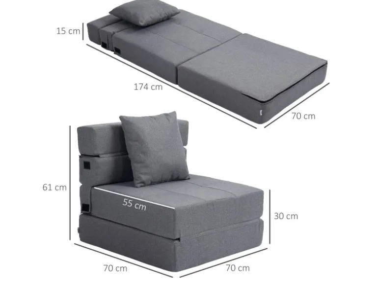 HOMCOM Schlafsessel Klappbar 2-in-1 mit Bettfunktion Kissen