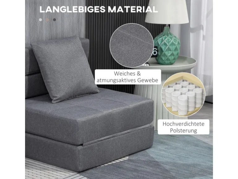 HOMCOM Schlafsessel Klappbar 2-in-1 mit Bettfunktion Kissen