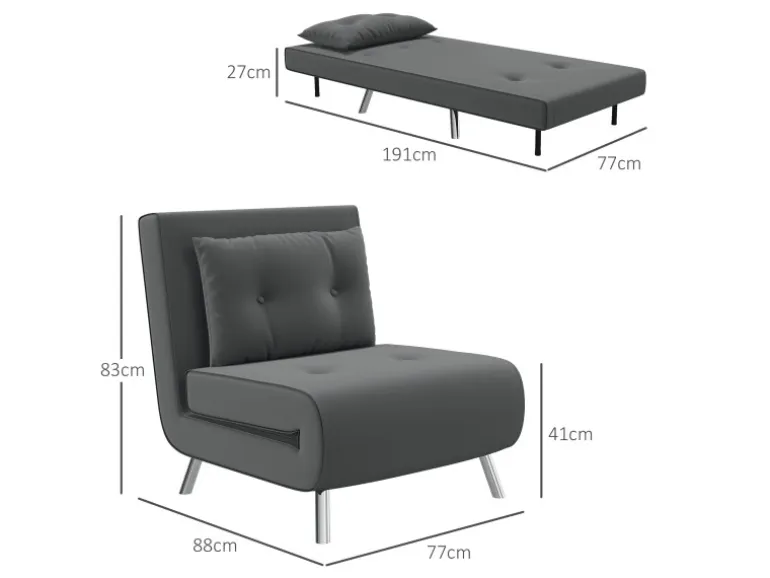 HOMCOM Schlafsessel mit Bettfunktion Kissen 77 x 88 x 83 cm