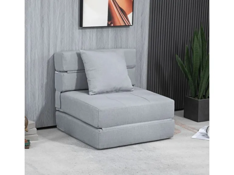 HOMCOM Schlafsessel Polybaumwolle Schaumstoff Hellgrau 70L x 70B x 61H cm