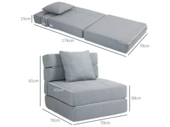HOMCOM Schlafsessel Polybaumwolle Schaumstoff Hellgrau 70L x 70B x 61H cm