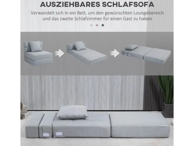 HOMCOM Schlafsessel Polybaumwolle Schaumstoff Hellgrau 70L x 70B x 61H cm