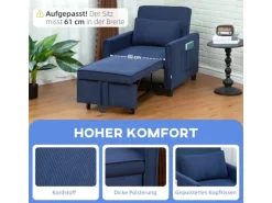 HOMCOM Schlafsessel Polyester Eukalyptusholz Blau 74L x 84B x 81H cm