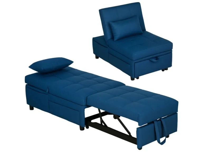 HOMCOM Schlafsessel Polyester Schaumstoff Blau 65,5L x 104B x 81H cm