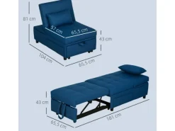 HOMCOM Schlafsessel Polyester Schaumstoff Blau 65,5L x 104B x 81H cm