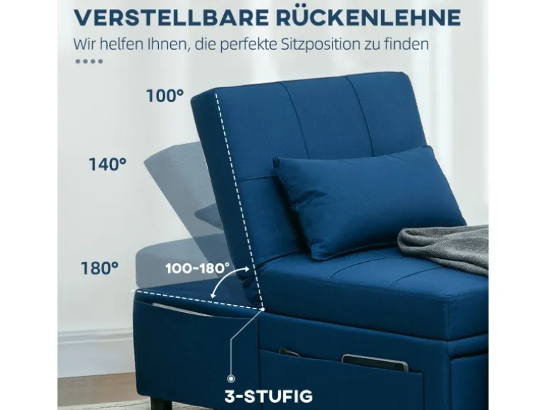HOMCOM Schlafsessel Polyester Schaumstoff Blau 65,5L x 104B x 81H cm