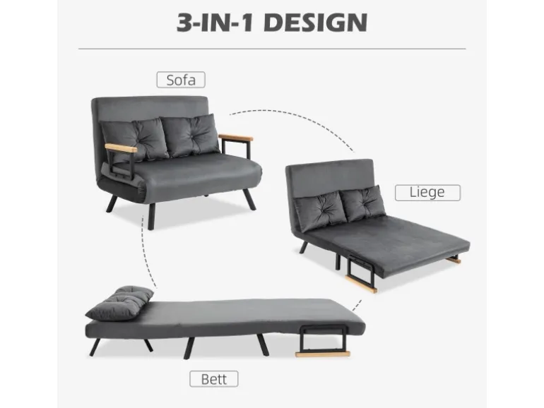 HOMCOM Schlafsofa mit Bettfunktion Rückenkissen 102B x 73T x 81H cm