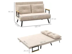 HOMCOM Schlafsofa mit Rückenkissen Stahl Polyester Beige 102L x 73B x 81H cm