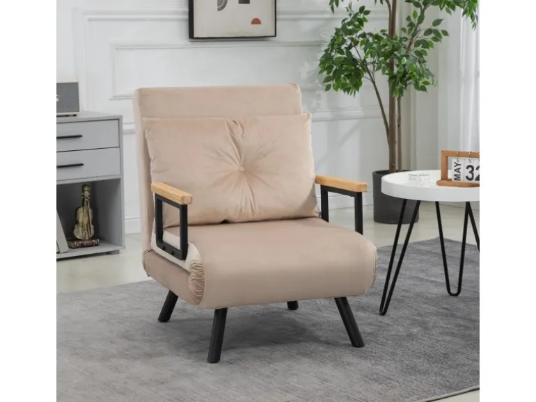 HOMCOM Schlafsofa mit Rückenkissen Stahl Polyester Beige 63L x 73B x 81H cm